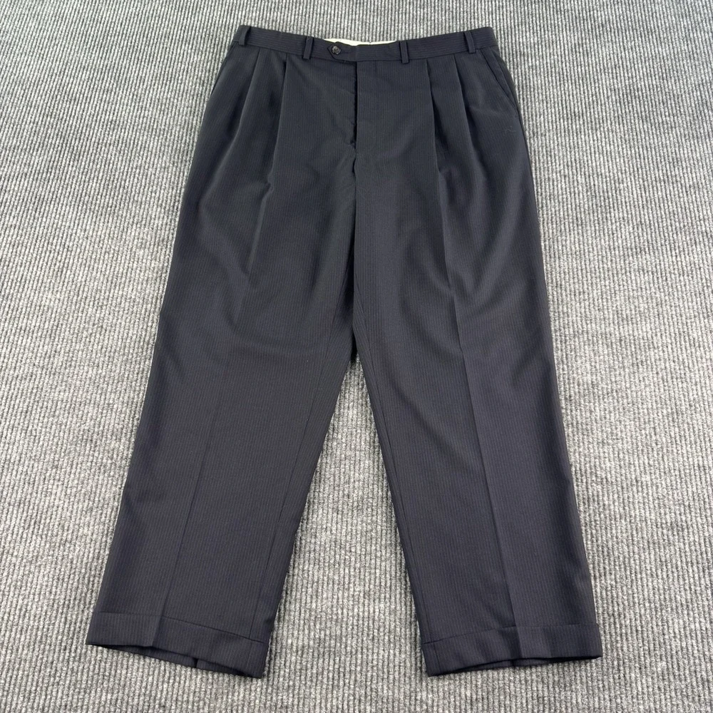 Vintage Chaps Ralph Lauren Suit 42L Navy Wool Striped Union Jacket Pants 38x30